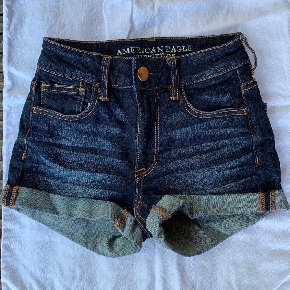 American Eagle High Rise Shortie Demin Shorts 00